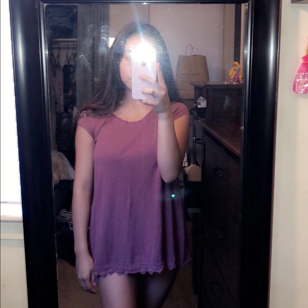 Pinkish and purple over sized t shirt.